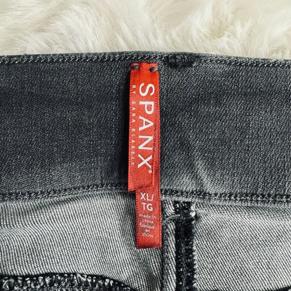 Spanx Pull On Ankle Jeans XL (33x26) Gray Tie Dye Cloud Distress Stretch Womens